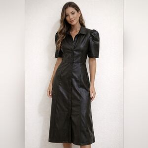 Ces Femme Black Faux Leather Long Sleeve Dress